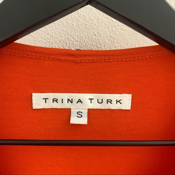 TRINA TURK Poppy Orange Romana Long Sleeve Shirred Ruched Dress Small R141730 - Picture 10 of 15